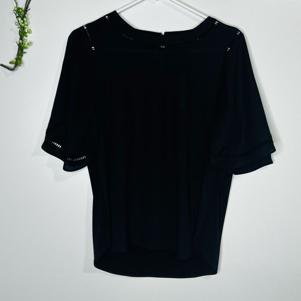 Ann Taylor Black Eyelet Flutter Sleeve Blouse NWT! Size Small